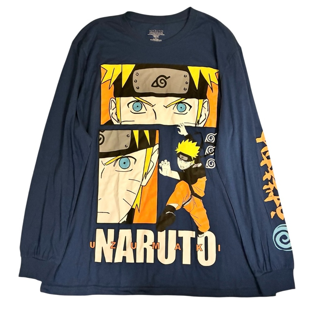 Naruto Shippuden Uzumaki Grid Blue Long Sleeve Graphic T-Shirt‎ XL